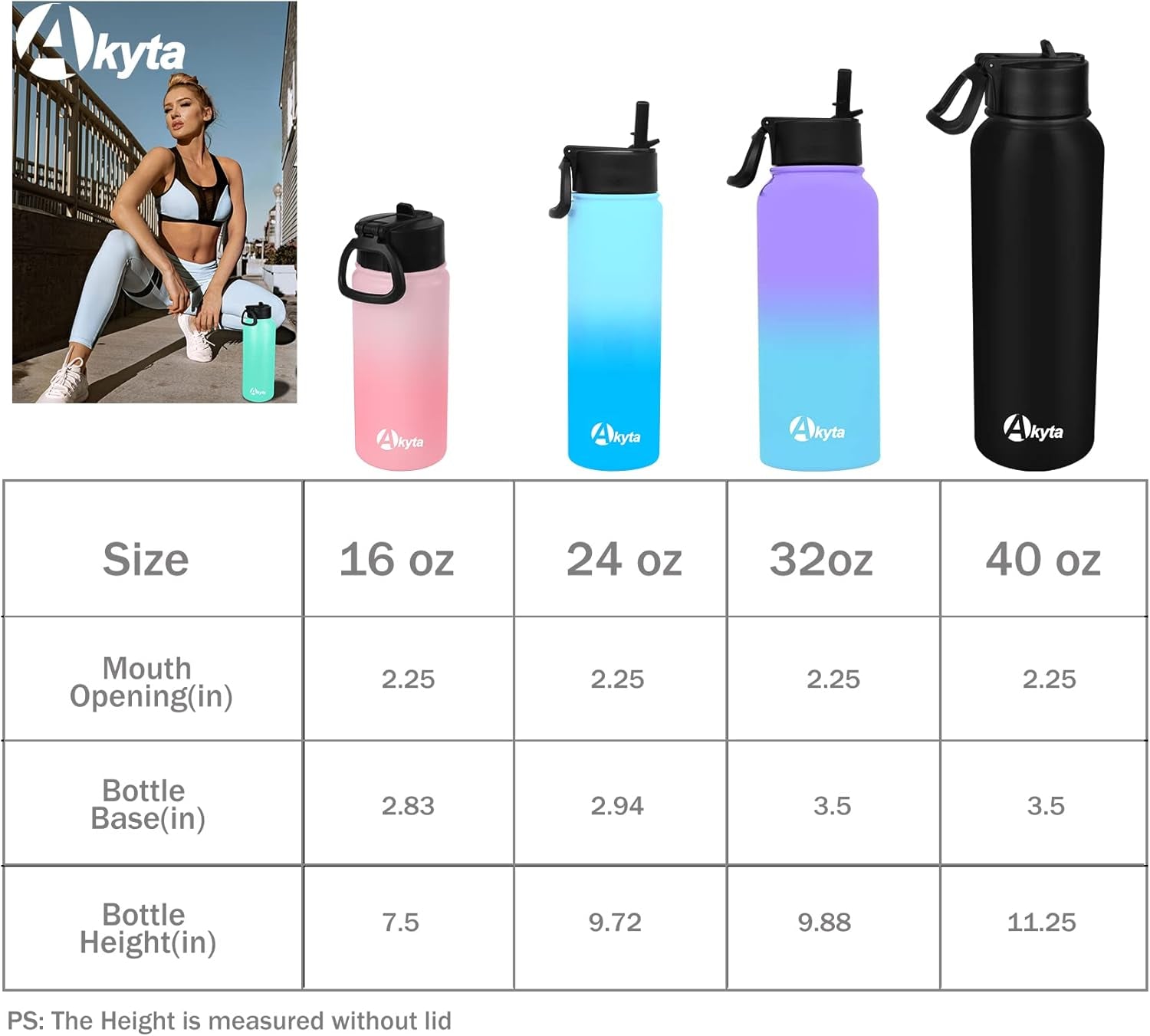 Water Bottle 24 OZ with Straw, Double Walled Stainless Steel Vacuum Insulated Water Bottles, Leak Proof Keep Hot/Cold, Sports Metal Water Bottle (Blue, 24 OZ)