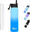 Water Bottle 24 OZ with Straw, Double Walled Stainless Steel Vacuum Insulated Water Bottles, Leak Proof Keep Hot/Cold, Sports Metal Water Bottle (Blue, 24 OZ)