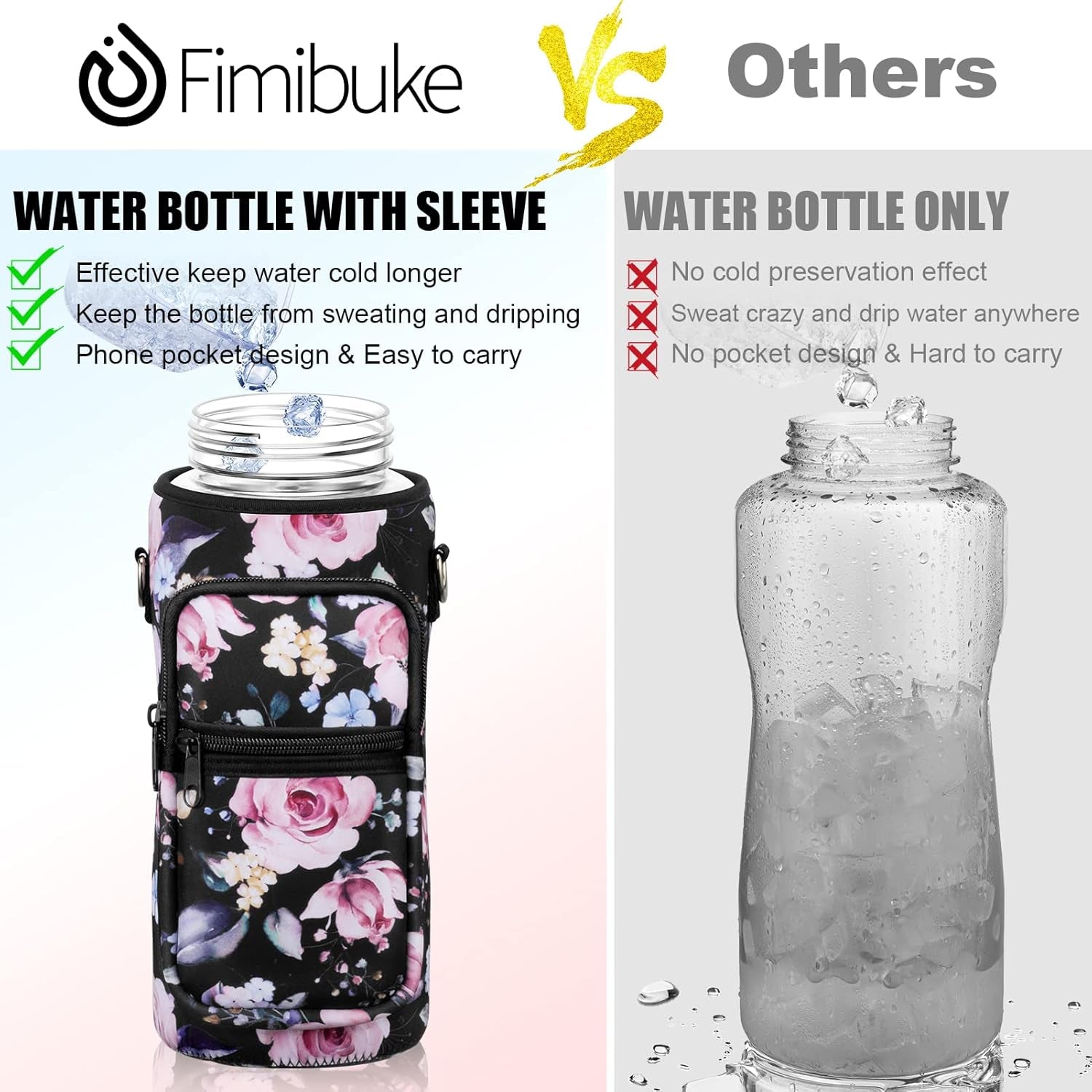 Half Gallon Water Bottle with Sleeve 64 OZ Water Bottle with Straw & Time Marker to Drink Leakproof Motivational Water Jug with Insulated Holder for Women Men Workout Gym Sport