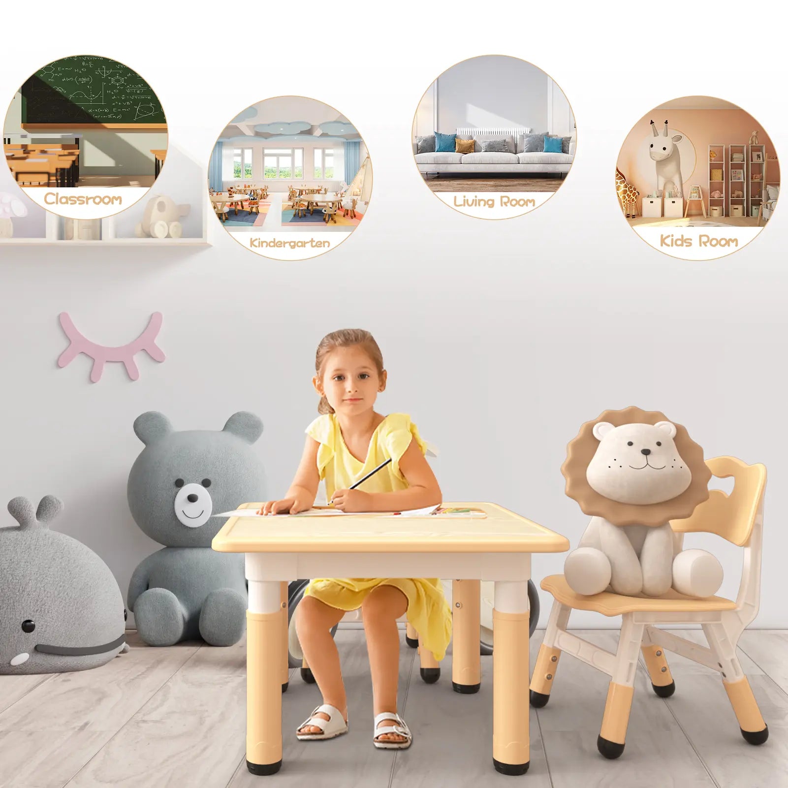 Height-Adjustable Kids Table with 2 Chairs – Easy-Clean & Non-Slip – Graffiti Tabletop, Durable Multi-Purpose Set – Ideal for Bedrooms, Classrooms & Playrooms – for Children Ages 2-10