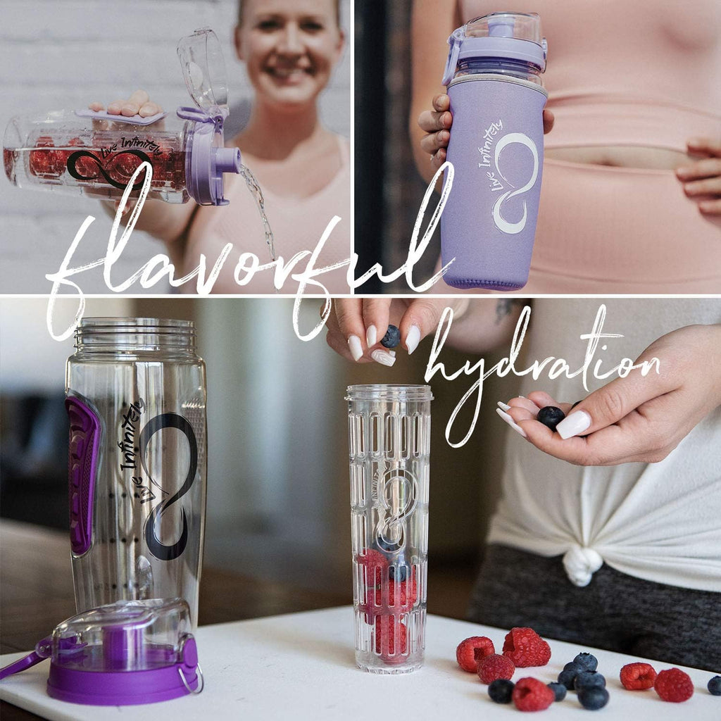 32Oz Fruit Infusing Water Bottle - Water Infuser Bottle & Insulating Sleeve & Recipe Ebook ? Industry?S First Full-Length Infusion Rod - Water Intake Tracker (Ocean)