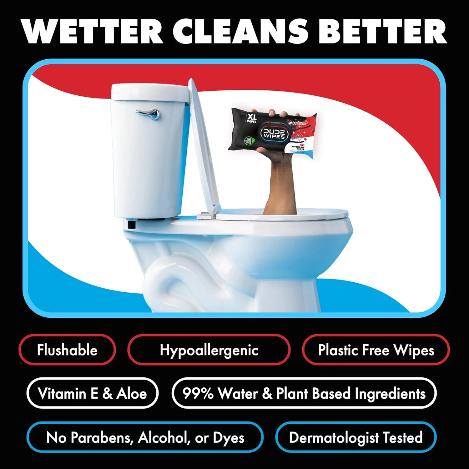 DUDE Wipes Poopsicle Flushable Wipes - Ice Pop Scented Extra-Large Adult Wet Wipes - 6 Pack (288 Count) - Infused with Vitamin E and Aloe - Septic and Sewer Safe