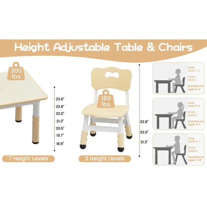 Height-Adjustable Kids Table with 2 Chairs – Easy-Clean & Non-Slip – Graffiti Tabletop, Durable Multi-Purpose Set – Ideal for Bedrooms, Classrooms & Playrooms – for Children Ages 2-10