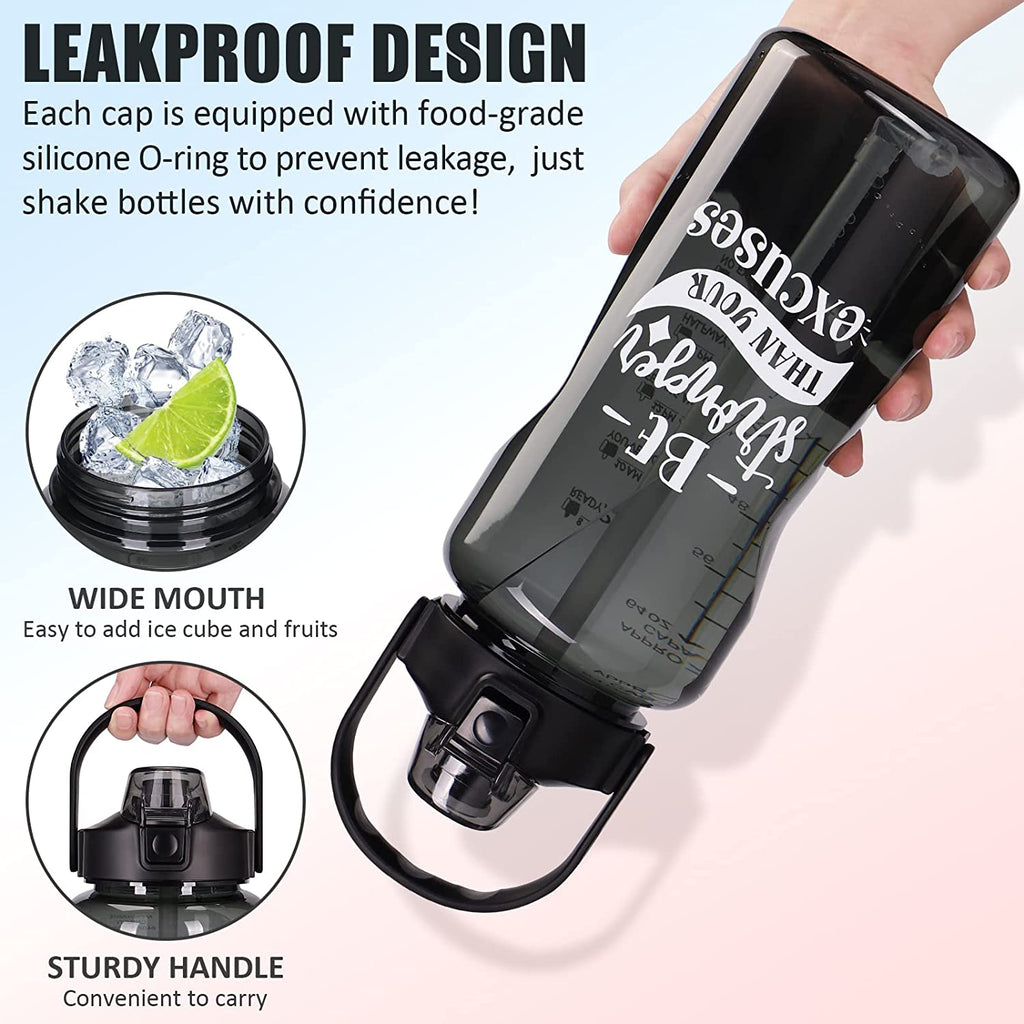 Half Gallon Water Bottle with Sleeve 64 OZ Water Bottle with Straw & Time Marker to Drink Leakproof Motivational Water Jug with Insulated Holder for Women Men Workout Gym Sport