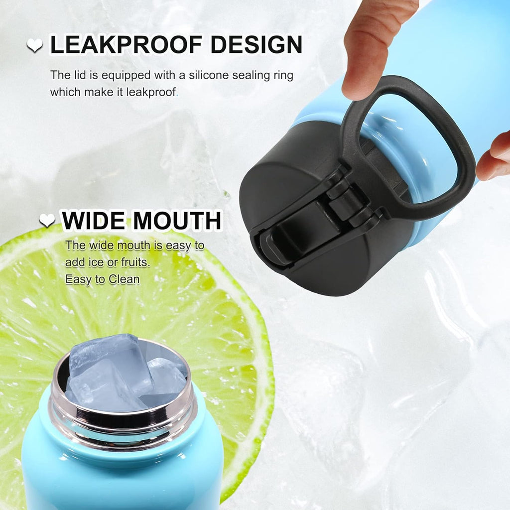 Water Bottle 24 OZ with Straw, Double Walled Stainless Steel Vacuum Insulated Water Bottles, Leak Proof Keep Hot/Cold, Sports Metal Water Bottle (Blue, 24 OZ)