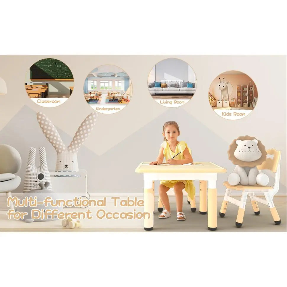 Height-Adjustable Kids Table with 2 Chairs – Easy-Clean & Non-Slip – Graffiti Tabletop, Durable Multi-Purpose Set – Ideal for Bedrooms, Classrooms & Playrooms – for Children Ages 2-10