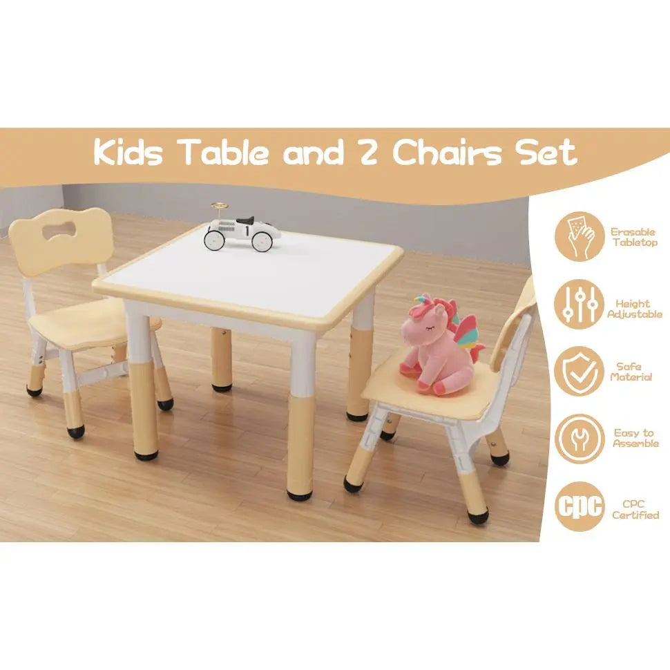 Height-Adjustable Kids Table with 2 Chairs – Easy-Clean & Non-Slip – Graffiti Tabletop, Durable Multi-Purpose Set – Ideal for Bedrooms, Classrooms & Playrooms – for Children Ages 2-10